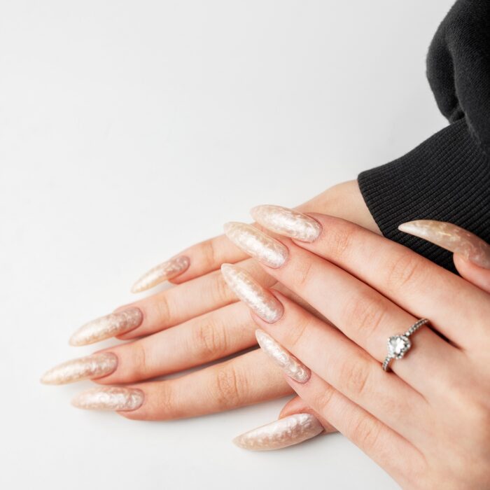 Manicured nails with pearlescent nail polish